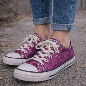 Converse All Star Glitter Sneakers Purple Sparkle Low Top Kids US 4.5 Youth